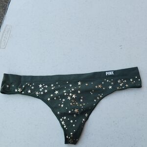 PINK Victoria's Secret Green Thong with Gold Stars